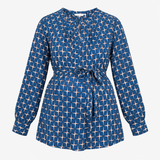 Maternity Tunic Blouse Blue Geometric Print Tie Wa