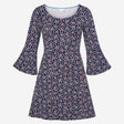 Dress Navy Blue Star Bird Print Long Sleeve Scoop 