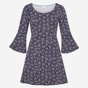 Dress Navy Blue Star Bird Print Long Sleeve Scoop 