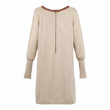 Midi Sweater Dress Cream & Brown Merino Wool, Silk
