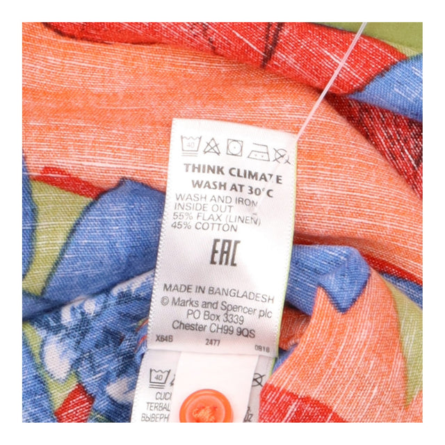 Shirt Orange Blue Floral Print Linen Blend Long Sl