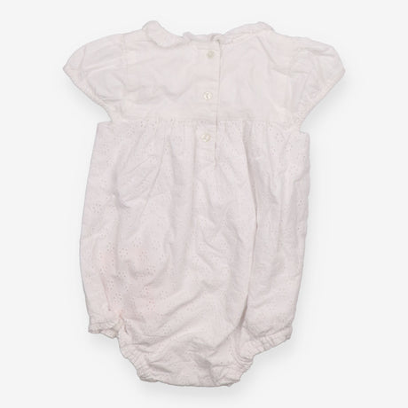 Romper white cotton lace bottom frill neck SS