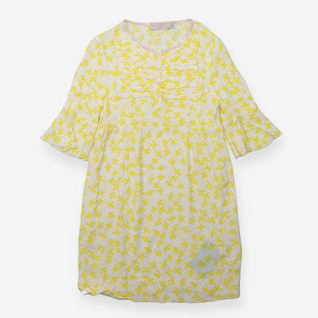Dress white yellow birds pleated yolk SS
