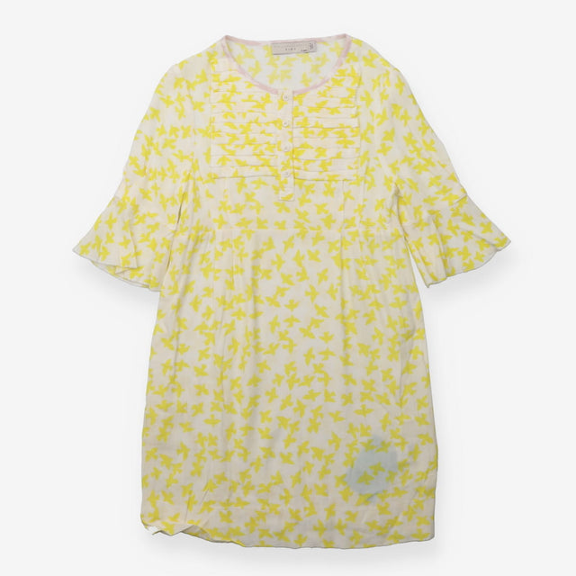 Dress white yellow birds pleated yolk SS