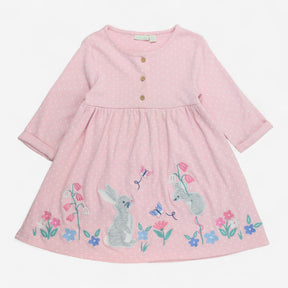 Dress Pink with White Spots and Applique Rabbit an