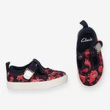 Canvas Shoe T-Bar Black with Red Dinosaurs