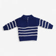 Sweater Blue knit with white stripes & half zip
