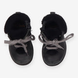 Boots black silver laces black fur