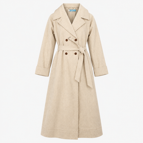 Coat Double Breasted Belted Trench Oatmeal
