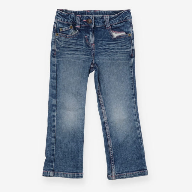 Blue denim jeans pink stitching