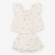 White Top and shorts outfit with peach flowers