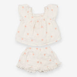 White Top and shorts outfit with peach flowers
