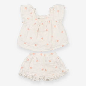 White Top and shorts outfit with peach flowers