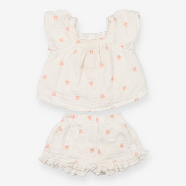 White Top and shorts outfit with peach flowers