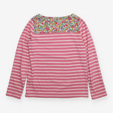 T-Shirt Long Sleeve Pink Stripe with Floral Neckli