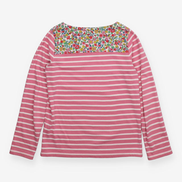 T-Shirt Long Sleeve Pink Stripe with Floral Neckli