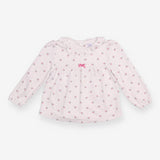 Tee LS tunic frill collar pink flower bow