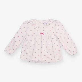 Tee LS tunic frill collar pink flower bow