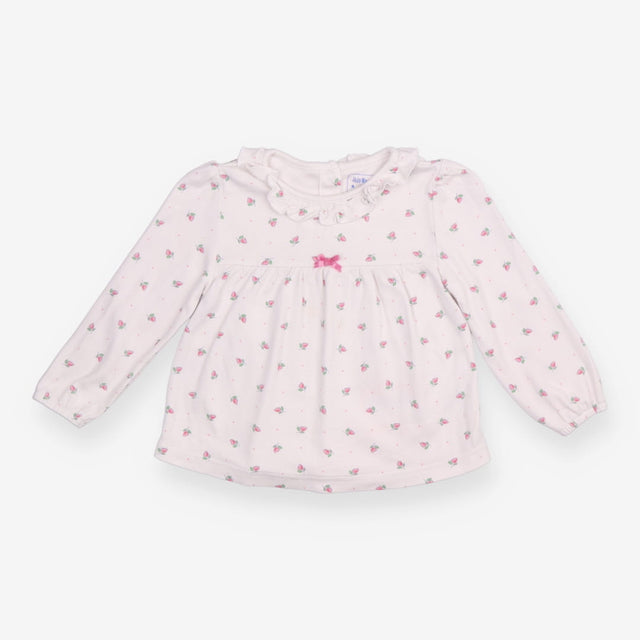 Tee LS tunic frill collar pink flower bow
