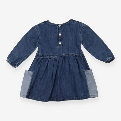 Denim Dress Long Sleeved Two Toned Pockets
