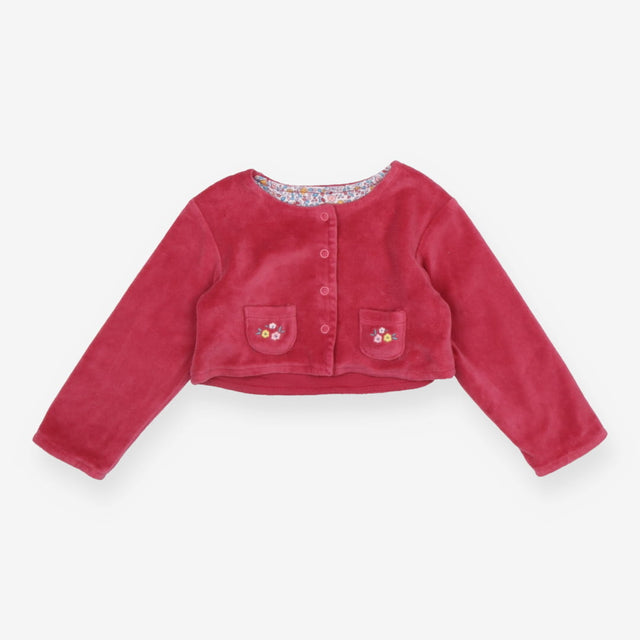 Velour Cardigan Dark Pink with Embroidered Flowers