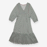 Midi Dress Green Floral print - Vneck wrap style
