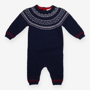 Romper Knit Navy Fairisle Neckline