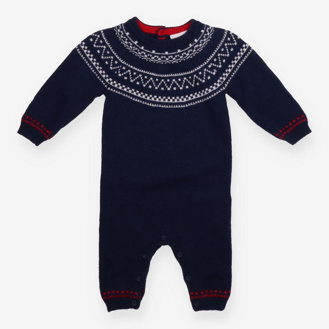 Romper Knit Navy Fairisle Neckline