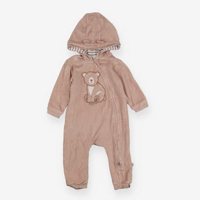 Brown zip hooded onesie with bear