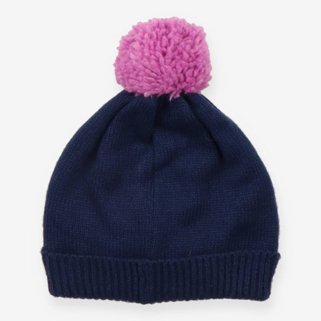 Navy knit bobble hat frozen