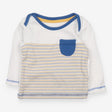 Tee Shirt White, Navy and Yellow with Strips