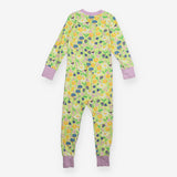 Sleepsuit green flowers lilac cuffs