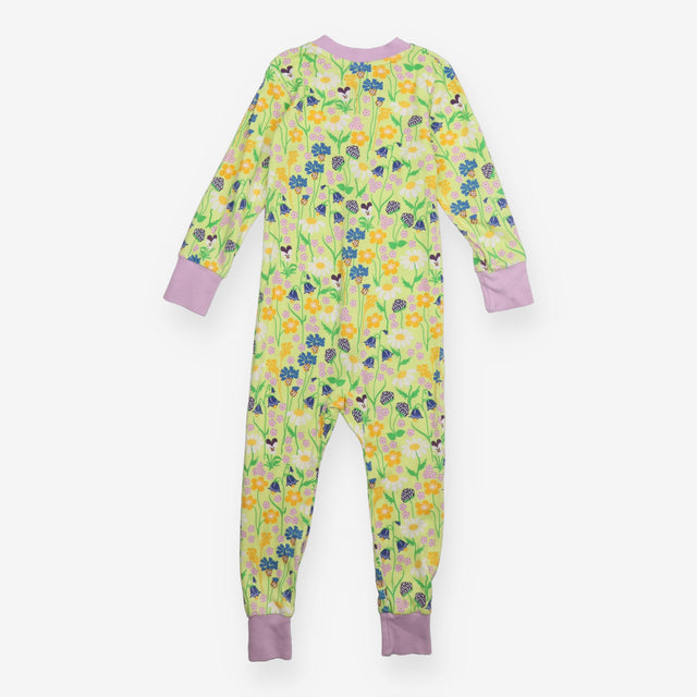 Sleepsuit green flowers lilac cuffs
