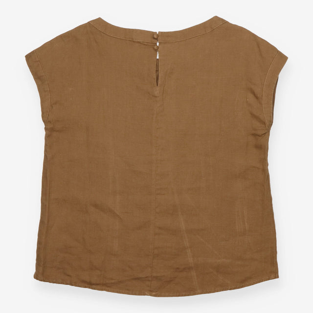 Short Sleeve Hemp Top Round Neck Brown