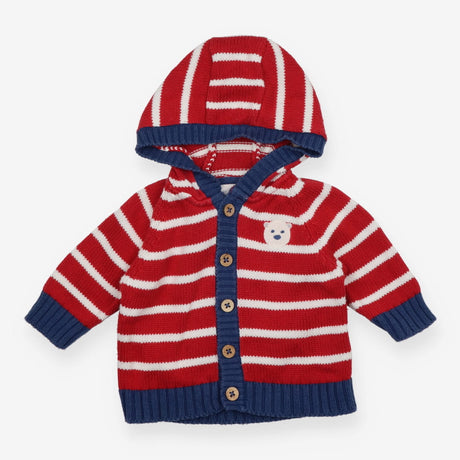 Cardigan hood red white stripe bear
