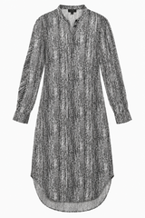 Dress Black White Printed Viscose Wool Midi Shirt 