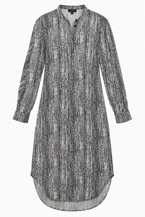 Dress Black White Printed Viscose Wool Midi Shirt 