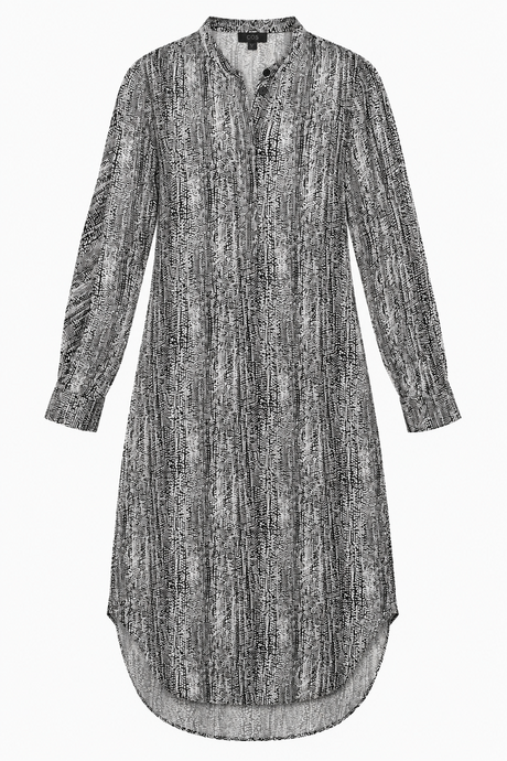 Dress Black White Printed Viscose Wool Midi Shirt 