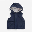 Gilet with hood navy grey giraffe interior