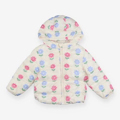 Floral lightweight padded coat in cream 