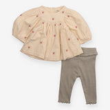 Outfit grey rib leggings cream smock flowers