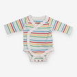 Wrap bodysuit white rainbow striped