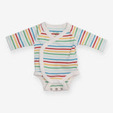 Wrap bodysuit white rainbow striped