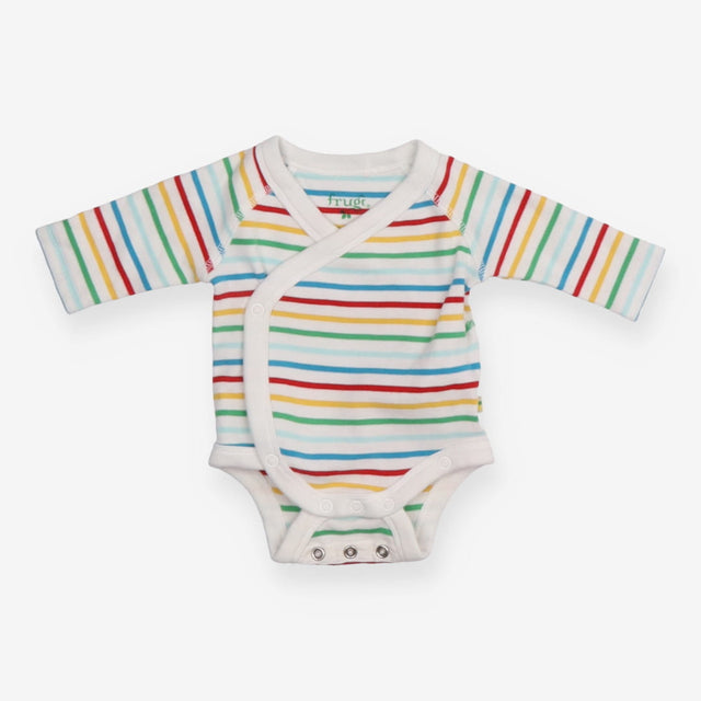 Wrap bodysuit white rainbow striped