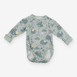 Wrap bodysuit long sleeve green with rabbits