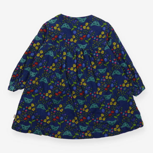 Blue cord dress long sleeve birds and flowers