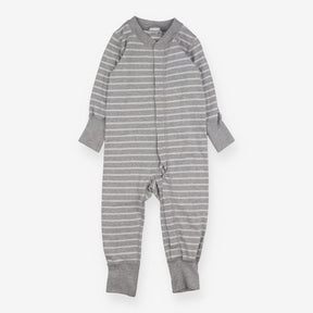 Grey and white stripe footless romper