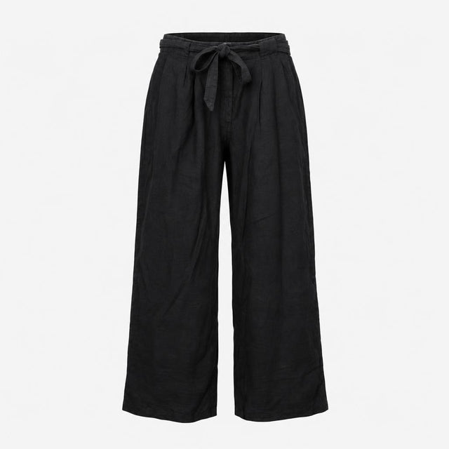 Trousers 100% Linen Wide Leg Belted Casual Black
