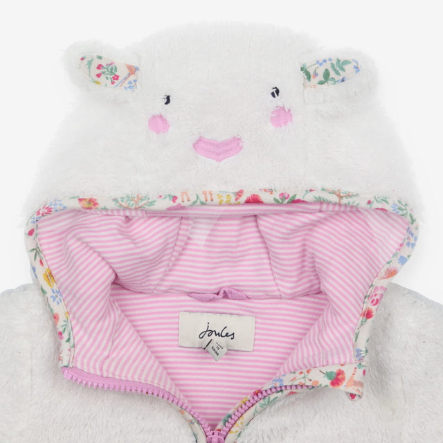 Fleece white sheep with pink stripe lining 