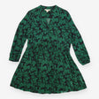 Floral Smock Dress Green Black Long Sleeve